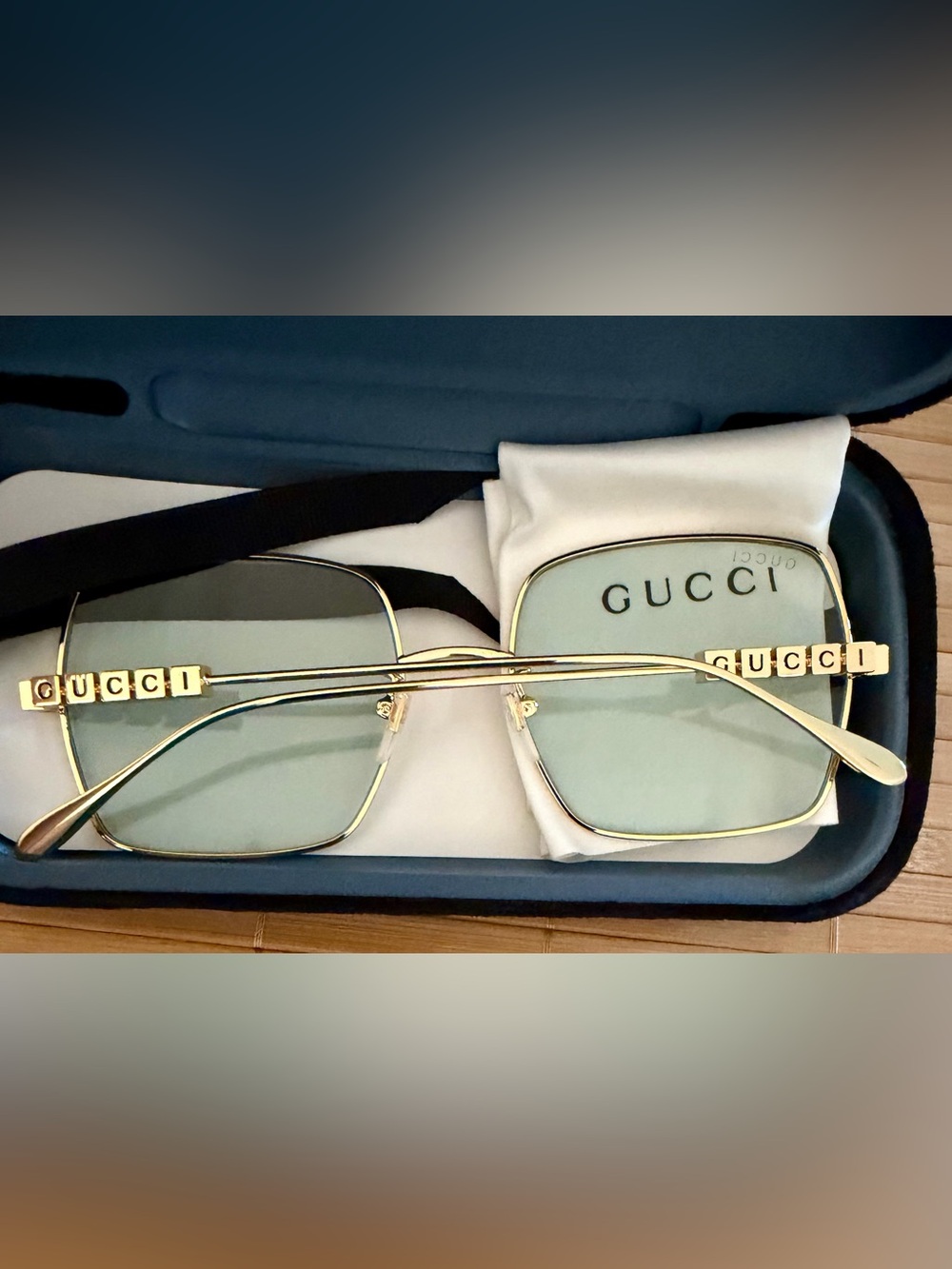 New Gucci GG1434S 003 Gold/Green Sunglasses w/ COA & Case - Picture 2 of 9